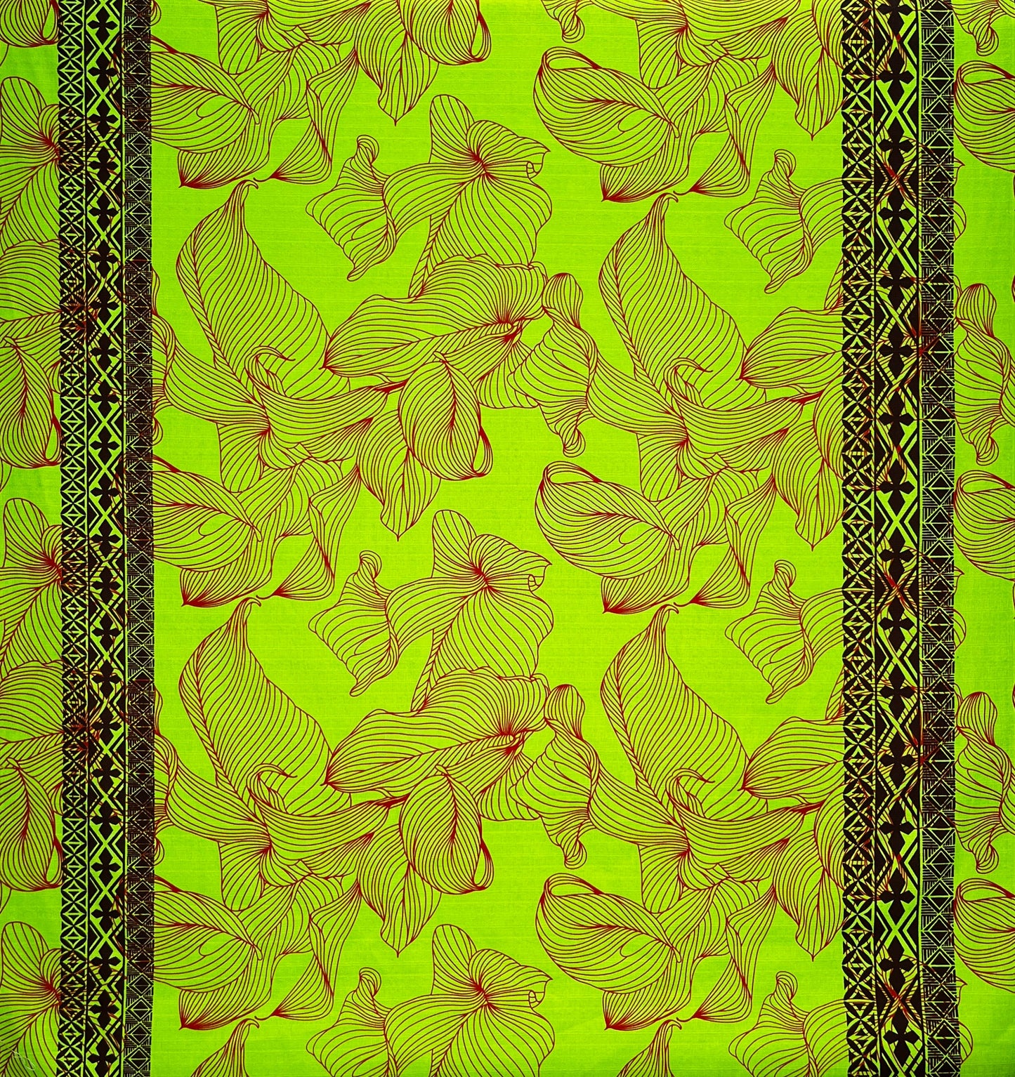 Lily with Tapa Double Border Cotton Light Barkcloth Fabric | Islands Fabric
