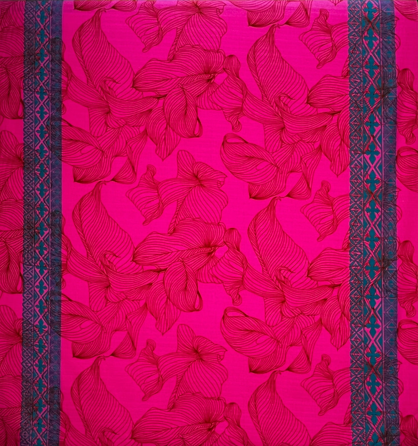 Lily with Tapa Double Border Cotton Light Barkcloth Fabric | Islands Fabric