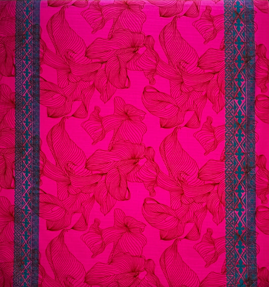 Lily with Tapa Double Border Cotton Light Barkcloth Fabric | Islands Fabric