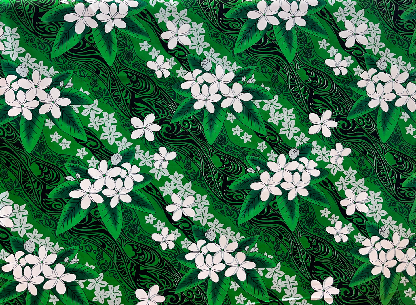 Tiare & Banana Leaf Tribal Design Cotton Fabric | Islands Fabric