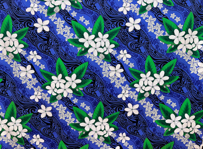 Tiare & Banana Leaf Tribal Design Cotton Fabric | Islands Fabric