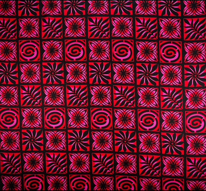 Traditional Polynesian Tapa checkered design Fabric| Cotton Light Barkcloth