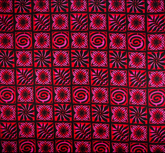 Traditional Polynesian Tapa checkered design Fabric| Cotton Light Barkcloth