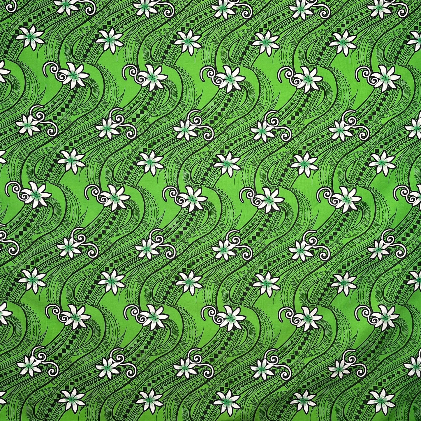 Tiare Waves Traditional Tattoo Polyester Fabric | Islands Fabric