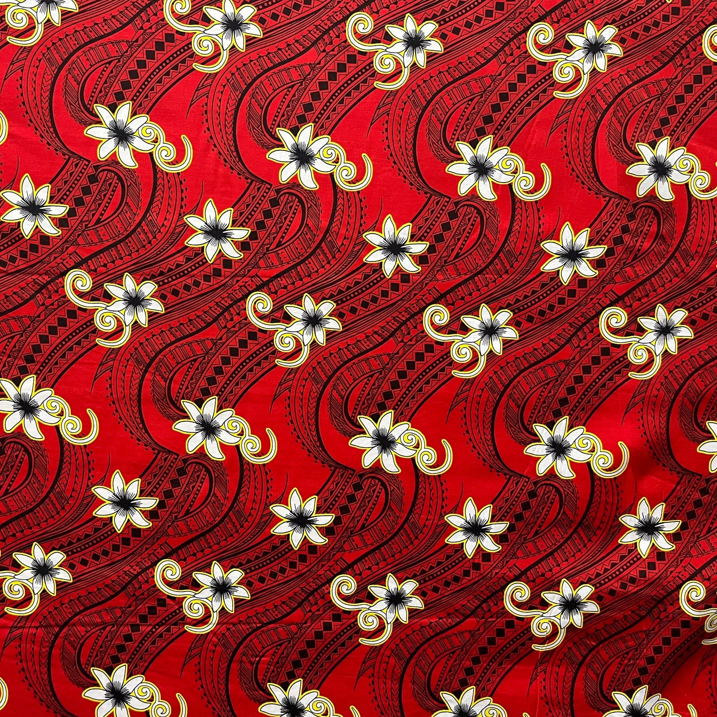 Tiare Waves Traditional Tattoo Polyester Fabric | Islands Fabric