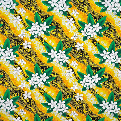 Tiare & Banana Leaf Tribal Design Cotton Fabric | Islands Fabric