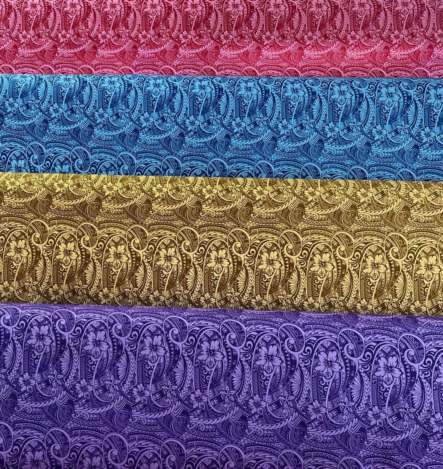 Mini Hibiscus Flowers Traditional Polynesian Tattoo Polyester Fabric | Islands Fabric