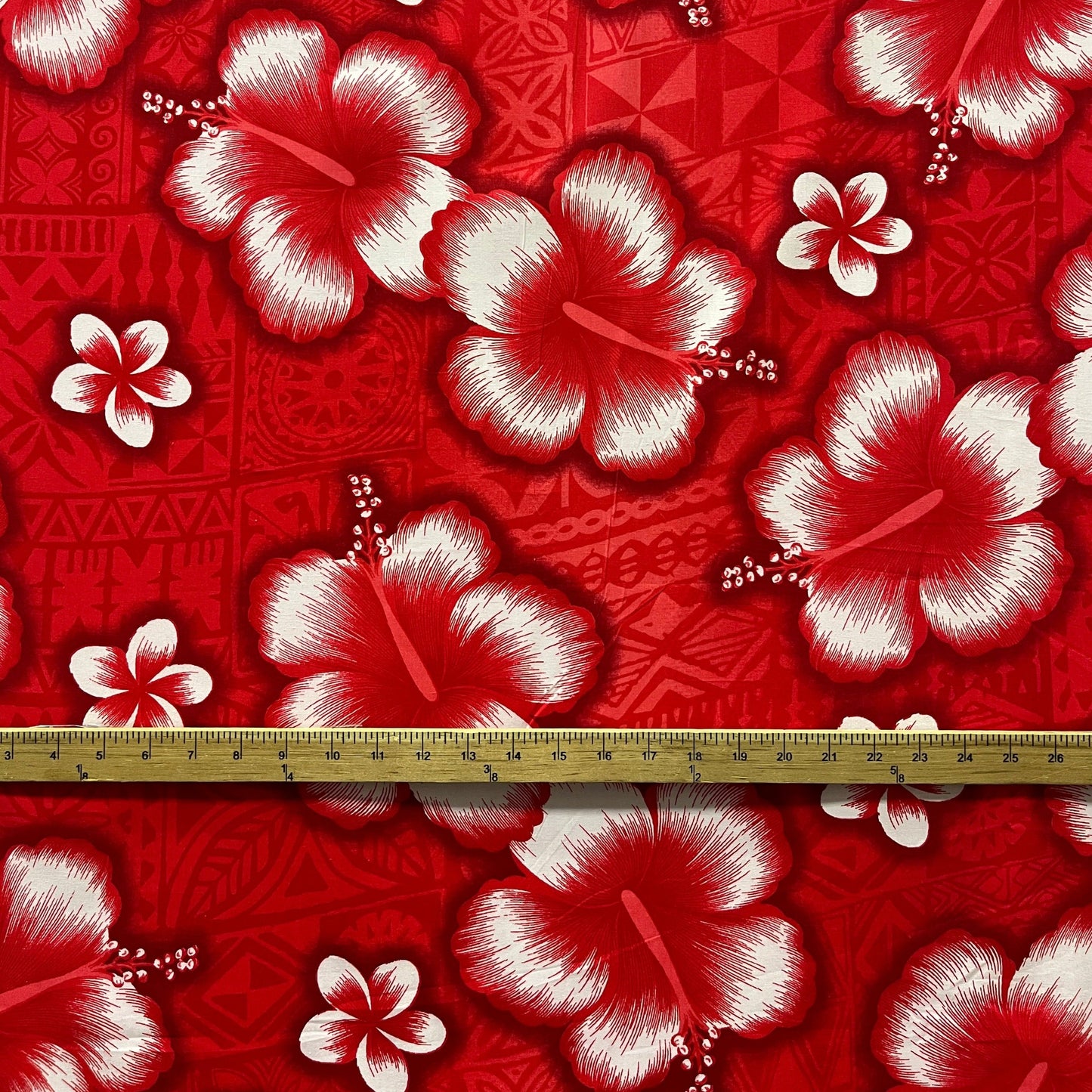 Hibiscus Traditional Tattoo Background Fabric | Cotton
