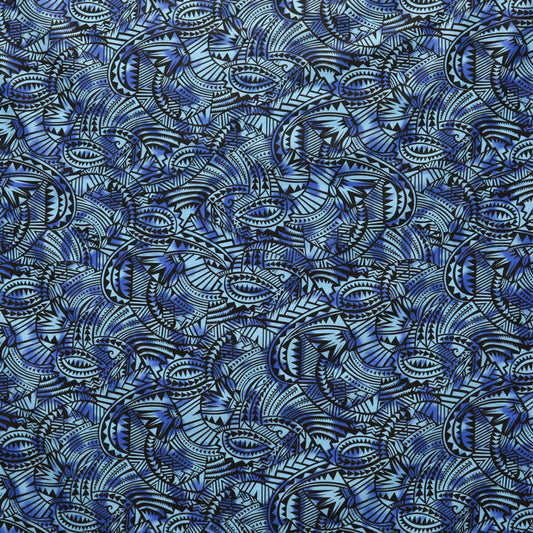 Traditional Polynesia Tattoo All Over Fan design Poly Cotton Fabric | Islands Fabric
