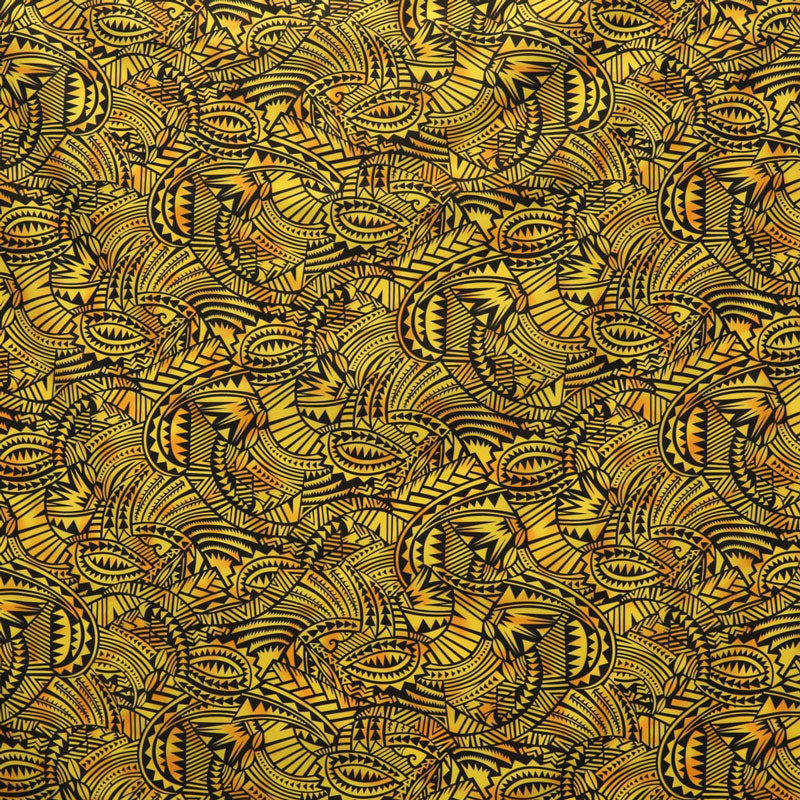 Traditional Polynesia Tattoo All Over Fan design Poly Cotton Fabric | Islands Fabric