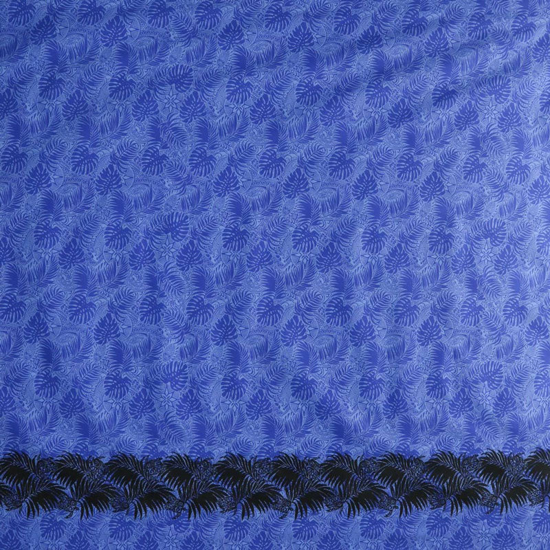 All Over Monstera Leaves Firm Fen Turtle Single Border Poly-Cotton | Islands Fabric