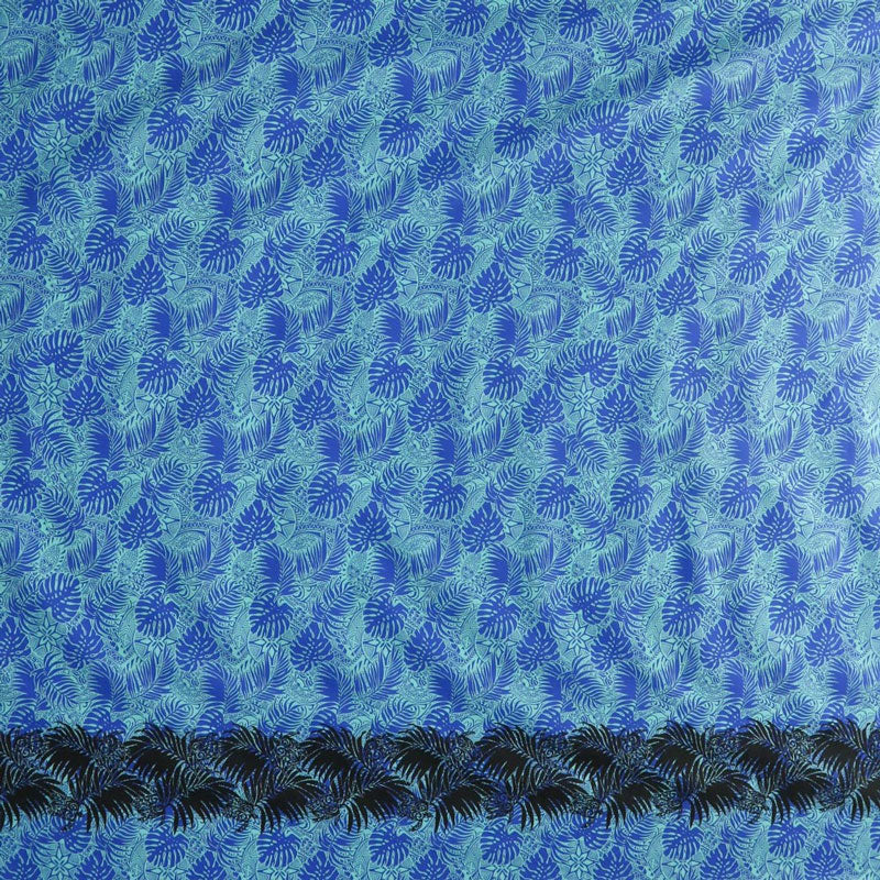 All Over Monstera Leaves Firm Fen Turtle Single Border Poly-Cotton | Islands Fabric