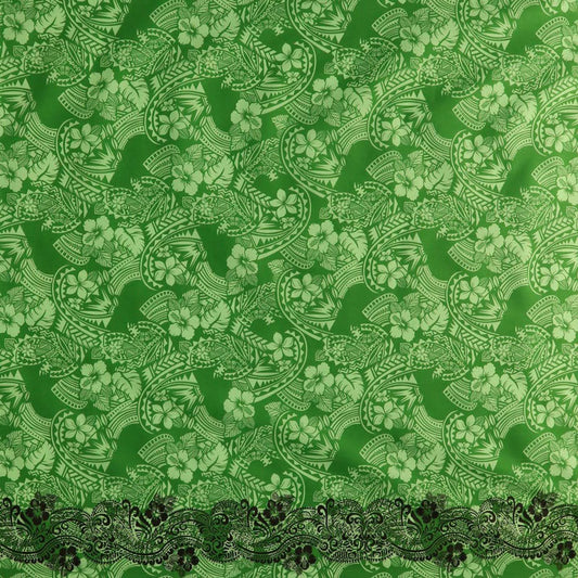 Polyensian Hibiscus & Plumeria Flowers Traditional Tattoo Single Border Fabric | Poly-Cotton