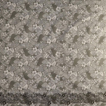 Polyensian Hibiscus & Plumeria Flowers Traditional Tattoo Single Border Fabric | Poly-Cotton