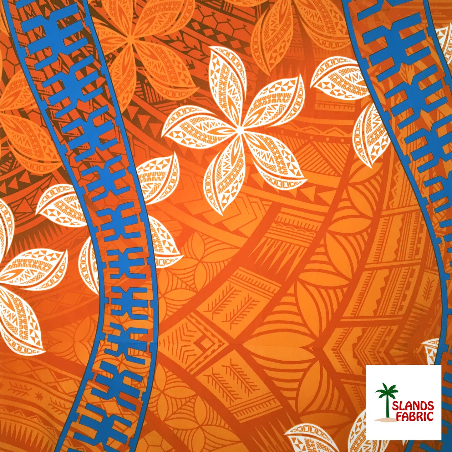 Plumeria Curved Double Border Peachskin Fabric| Islands Fabric