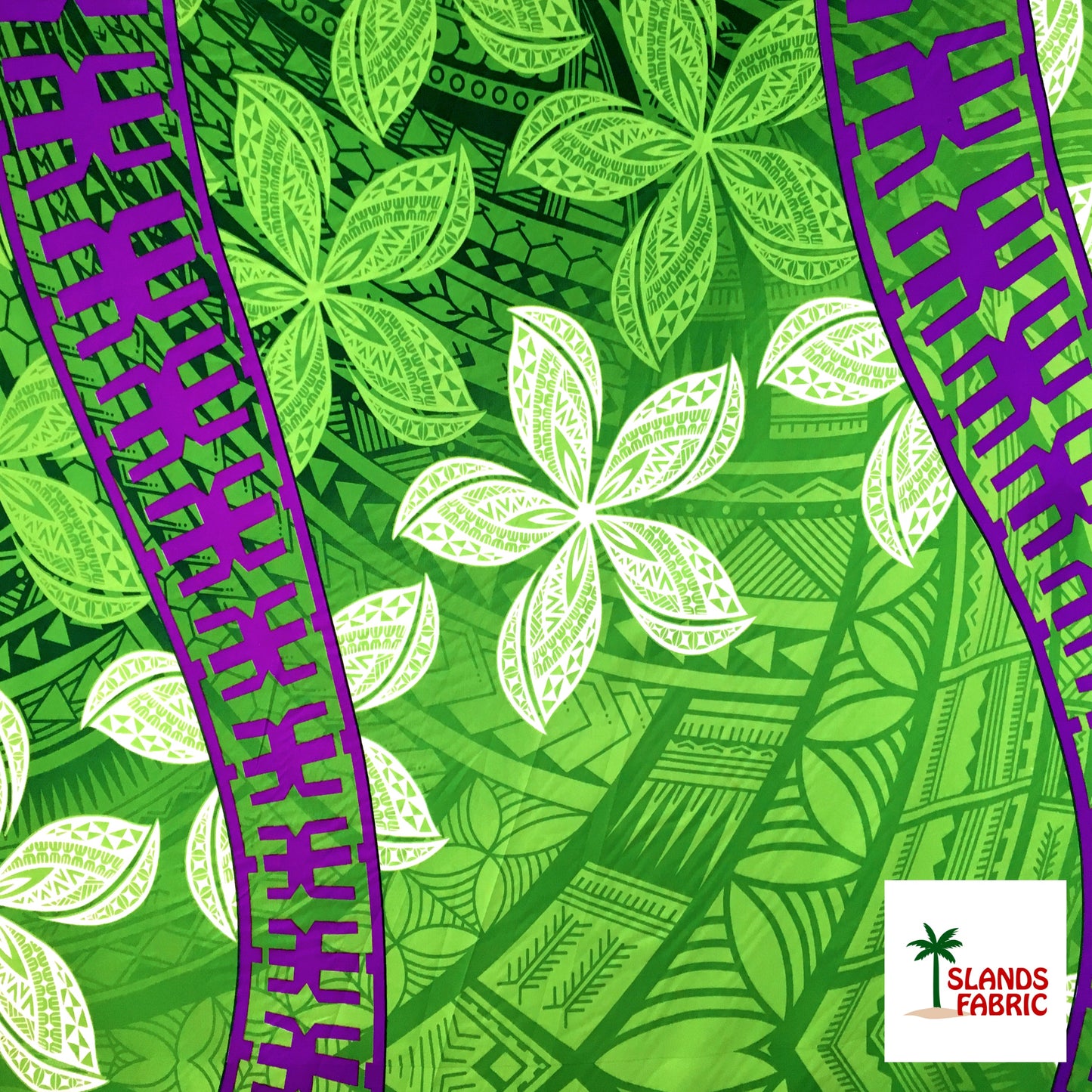 Plumeria Curved Double Border Peachskin Fabric| Islands Fabric