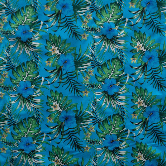 Hibiscus Monstera Palm leaves Polyester Fabric | Islands Fabric
