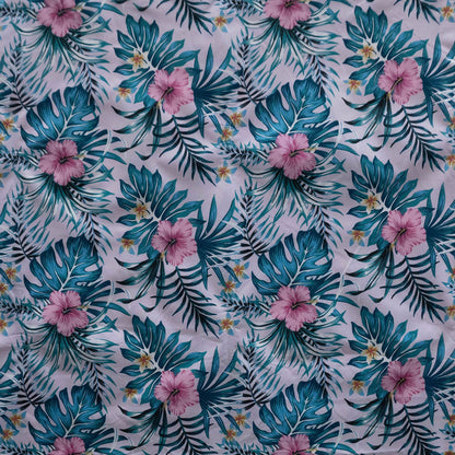 Hibiscus Monstera Palm leaves Polyester Fabric | Islands Fabric
