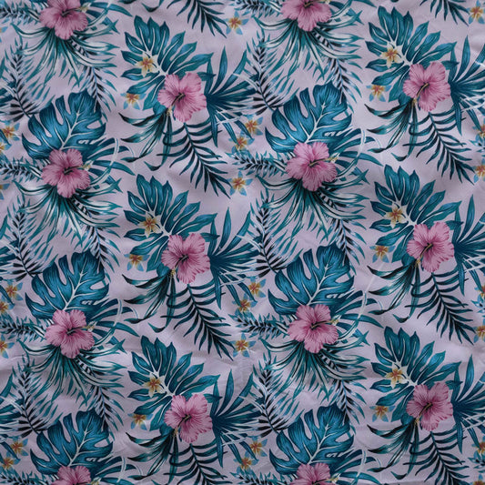 Hibiscus Monstera Palm leaves Polyester Fabric | Islands Fabric