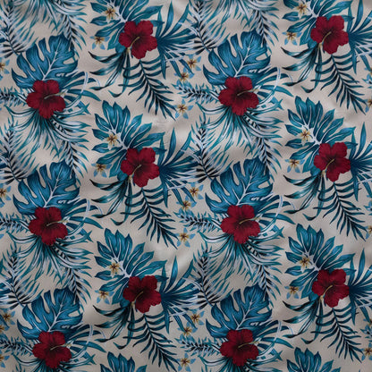 Hibiscus Monstera Palm leaves Polyester Fabric | Islands Fabric