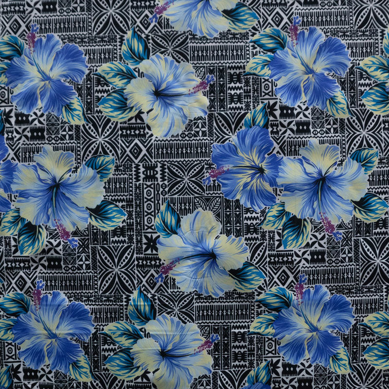 Hibisicus on traditional Tapa Polyester Fabric | Islands Fabric