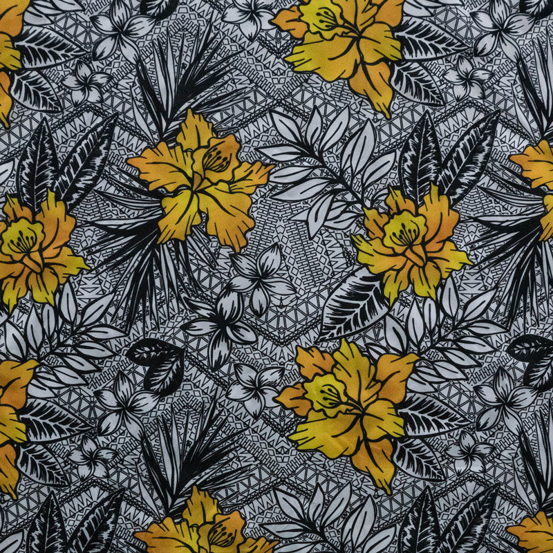 All Over Tropical Flowers & Leaves Polyester Fabric | Islands Fabric