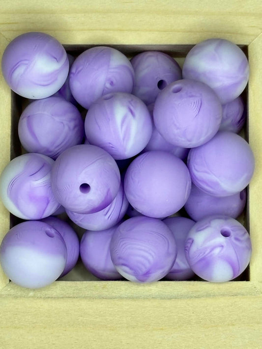 15mm Purple Marble Silicone Bead - 10 Count