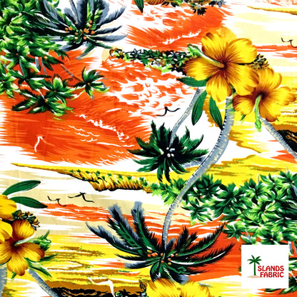 Hibiscus Hawaiian Sunset Peachskin Fabric | Islands Fabric