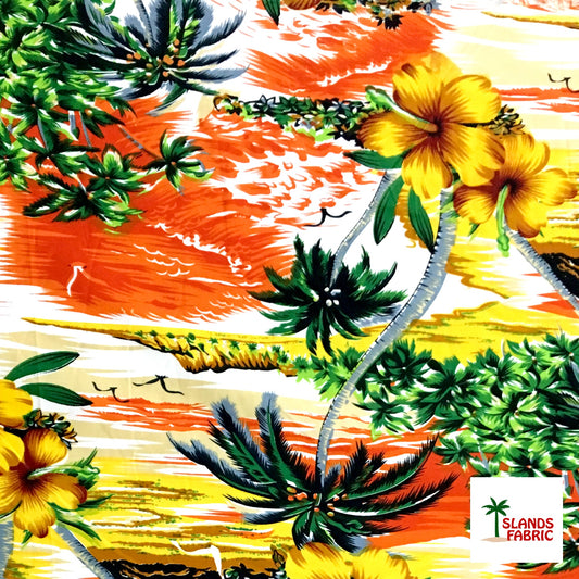 Hibiscus Hawaiian Sunset Peachskin Fabric | Islands Fabric