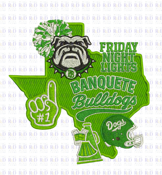 Banquette Bulldogs TX Cheer Embroidery Effect PNG