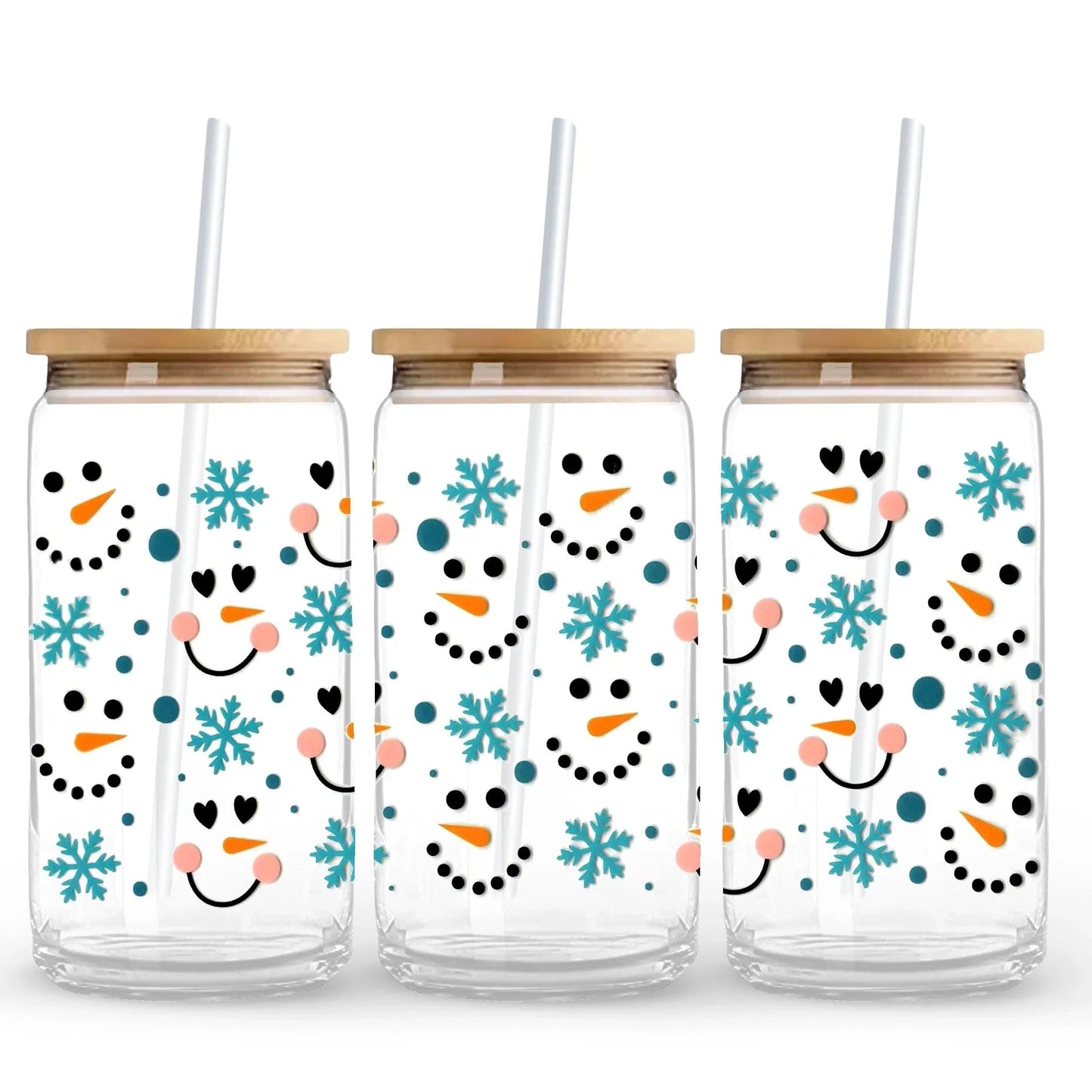 Master Maker Crafts -  UV DTF Wrap Only - Snowman Faces & Blue Snowflakes 9.7" x 4.3" (Cup NOT Included)