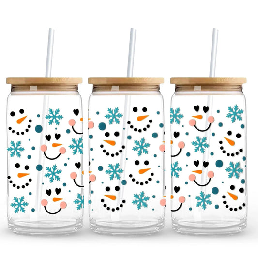 Master Maker Crafts -  UV DTF Wrap Only - Snowman Faces & Blue Snowflakes 9.7" x 4.3" (Cup NOT Included)