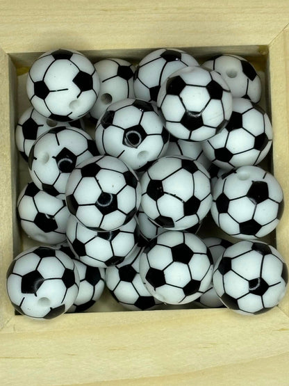 15mm Printed Silicone Bead Soccer - 10 Count