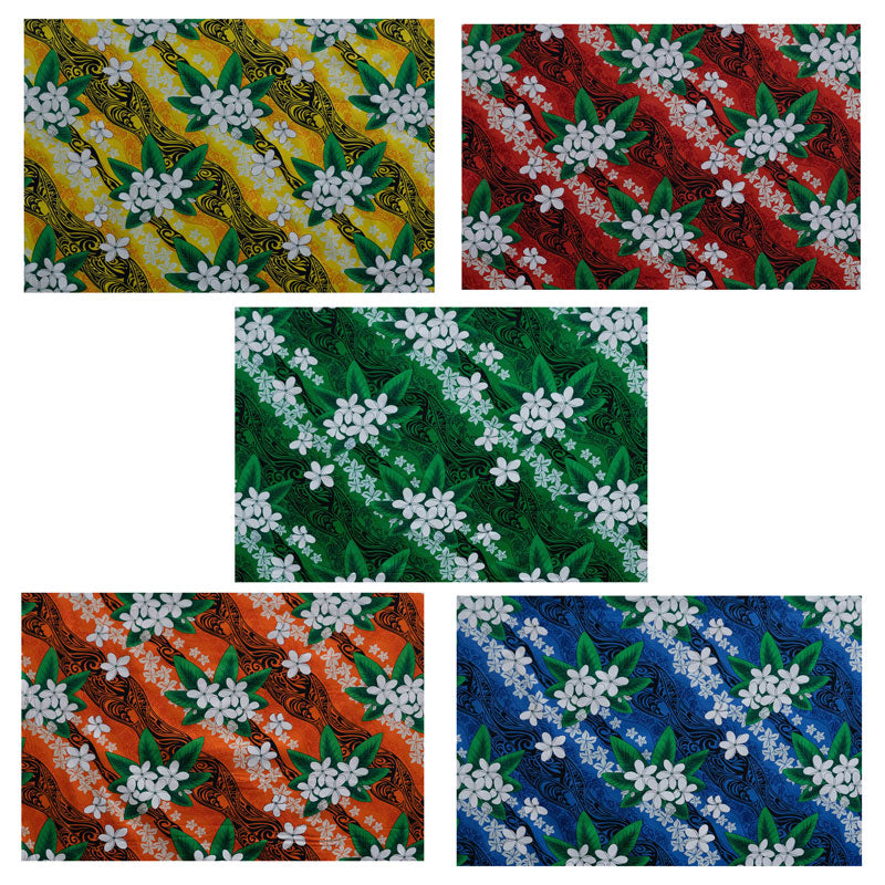 Tiare & Banana Leaf Tribal Design Cotton Fabric | Islands Fabric