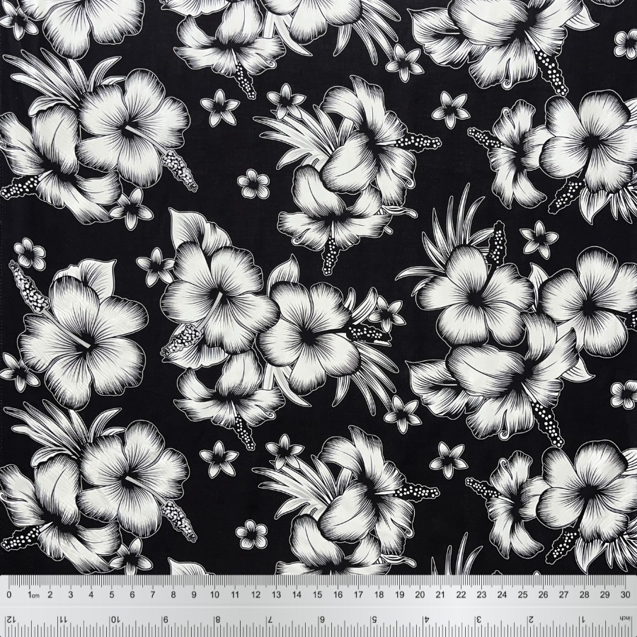 Hibiscus Cluster Rayon Challis Fabric | Islands Fabric