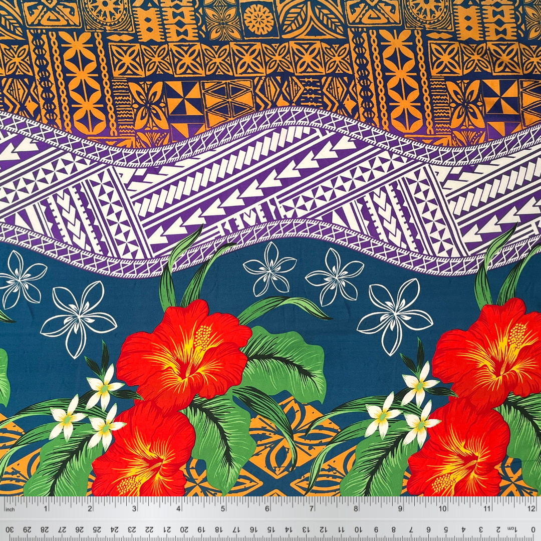 Tapa, Tribal Tattoo Hibiscus Plumeria Peachskin Fabric | Islands Fabric