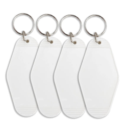 Master Maker Crafts -  Retro Motel Keychain with Silver Ring - White (4 per Set)