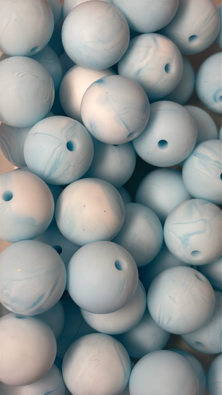 15mm Marble Blue Silicone Bead A2
