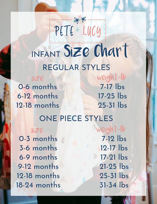 Pete and Lucy Infant Size Chart
