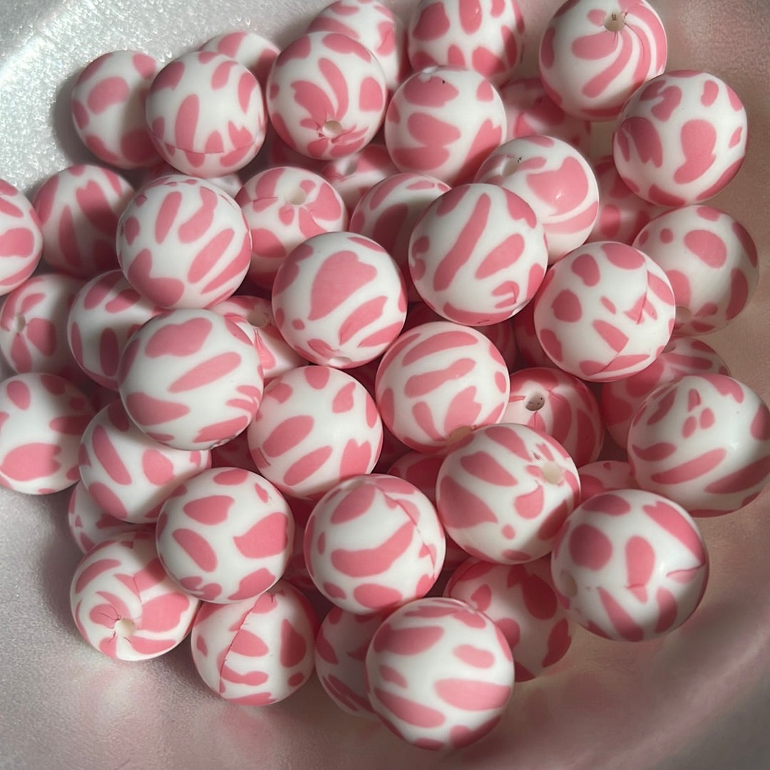 Silicone Bead Bubblegum Pink Cow P13 P01-17 - 15mm - 10 pack