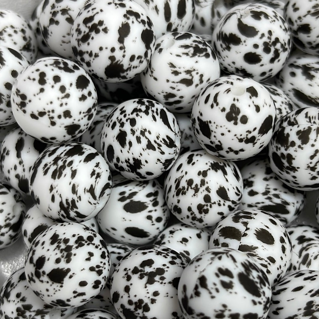 Silicone Bead Black Splatter P39 P5-142 - 15mm - 10 pack