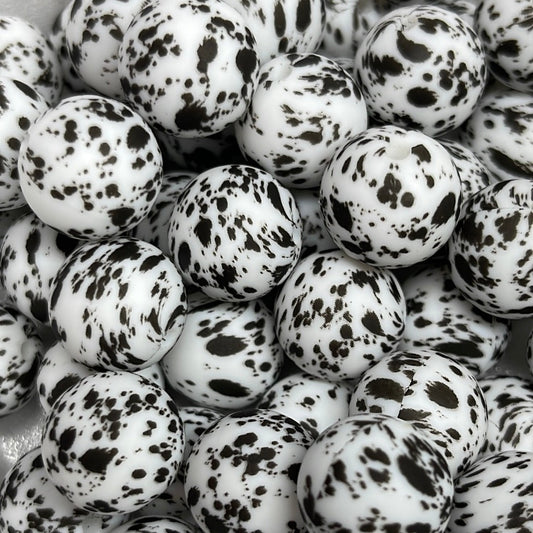 Silicone Bead Black Splatter P39 P5-142 - 15mm - 10 pack