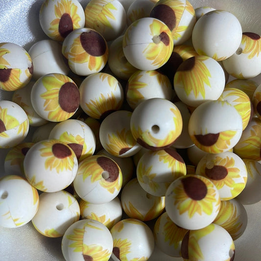 Silicone Bead White Sunflower P11 P03-85 - 15mm - 10 pack