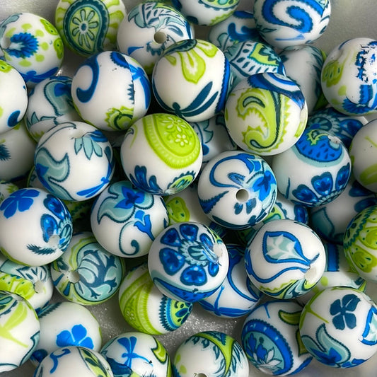 Silicone Bead Blue Starflower P33 P03-66 - 15mm - 10 pack