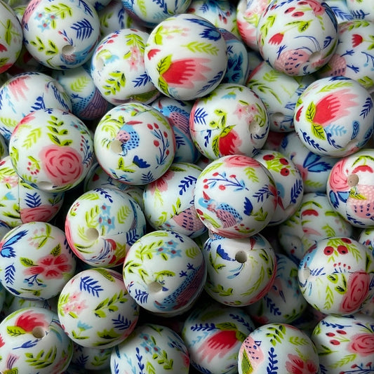 Silicone Bead Blue Garden P2 P01-24 - 15mm - 10 pack