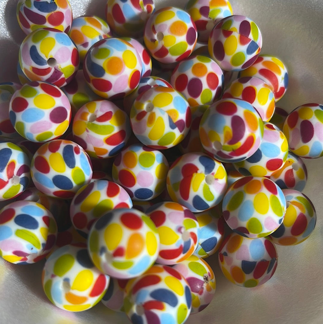 Silicone Bead Rainbow Polka Dot P18 P05-129 - 15mm - 10 pack
