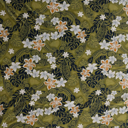 Traditional Polynesian Tattoo Plumeria Tiare Design Peachskin Fabric | Islands Fabric