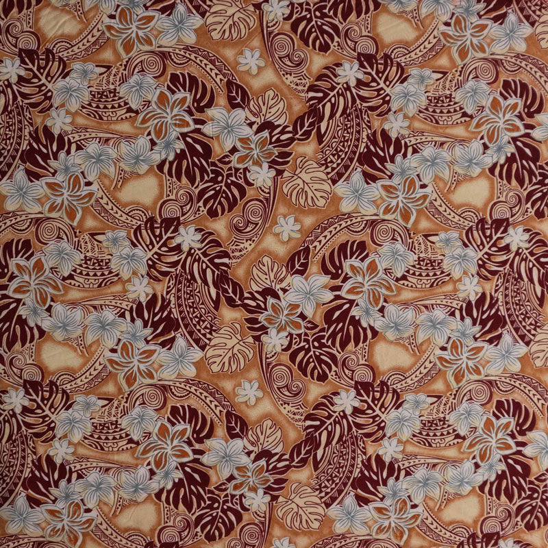 Traditional Polynesian Tattoo Plumeria Tiare Design Peachskin Fabric | Islands Fabric