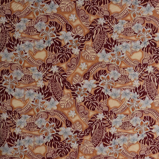 Traditional Polynesian Tattoo Plumeria Tiare Design Peachskin Fabric | Islands Fabric