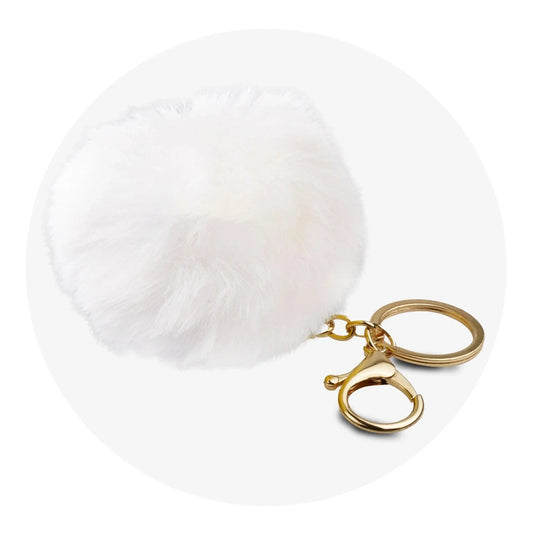 Master Maker Crafts -  Pom Pom Round Key Chain - White